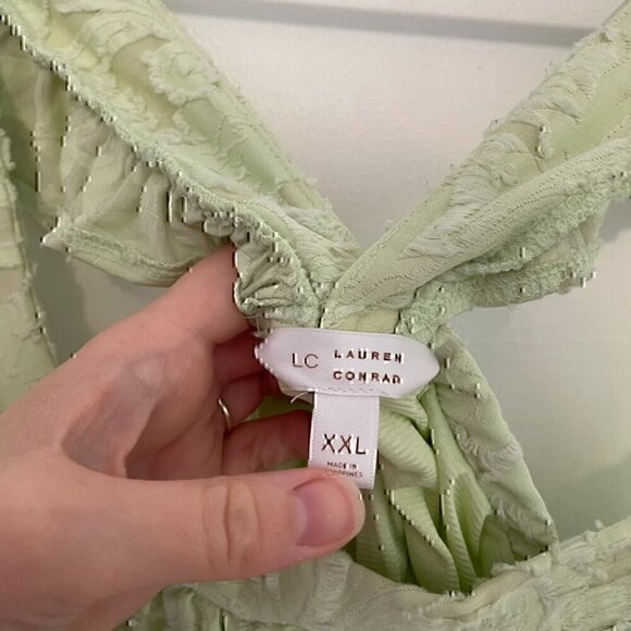 LC LAUREN CONRAD Ruffle Sleeve Cross Back Top Pastel Green Floral Jacquard Tank - Picture 4 of 12